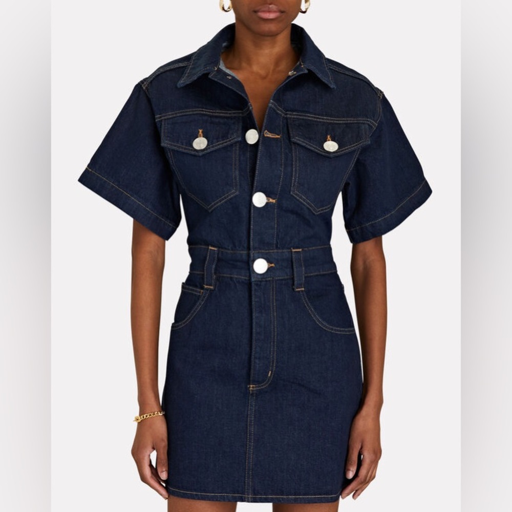 NWOT! Frame Denim Mixed Media Oversized Button Denim Mini Dress Size Medium